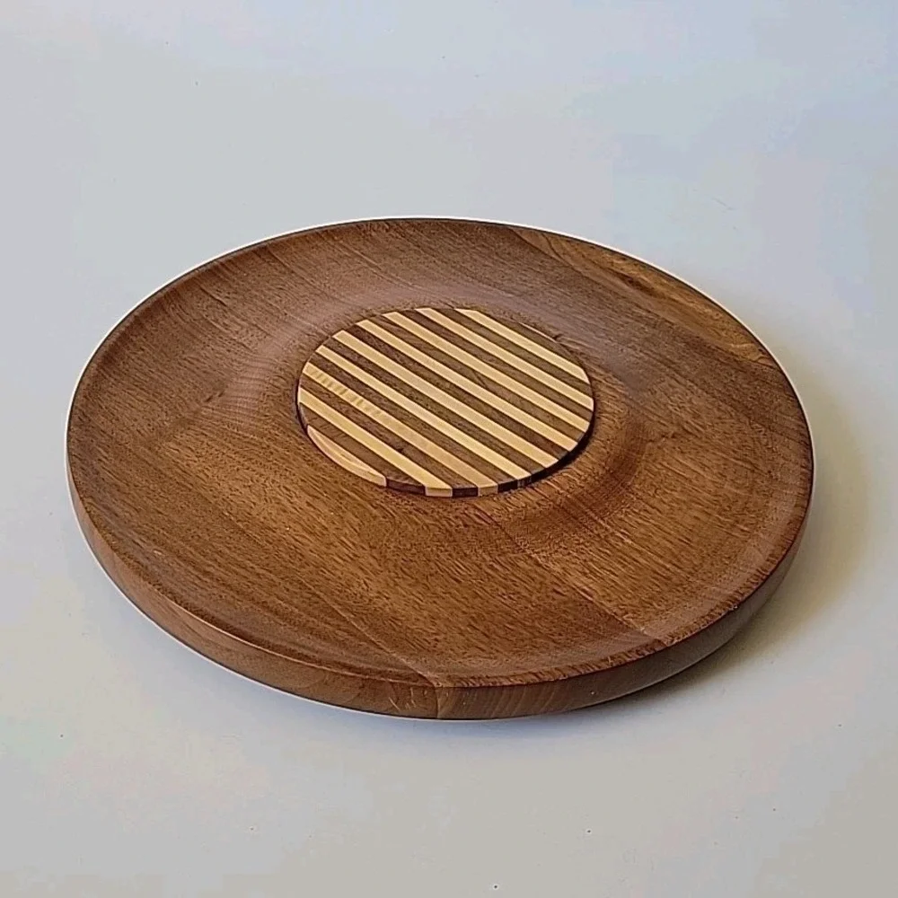 Kustom Kraft Vintage MCM Black Walnut Lazy Susan 14